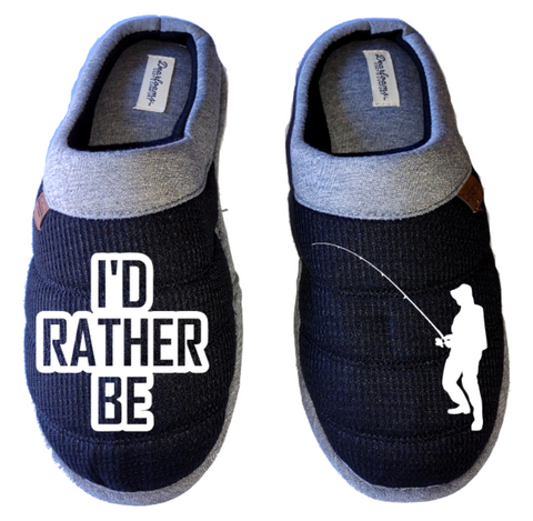 I'd rather be fishing DF by DEARFOAMS Men's Slippers / House Shoes slides gift