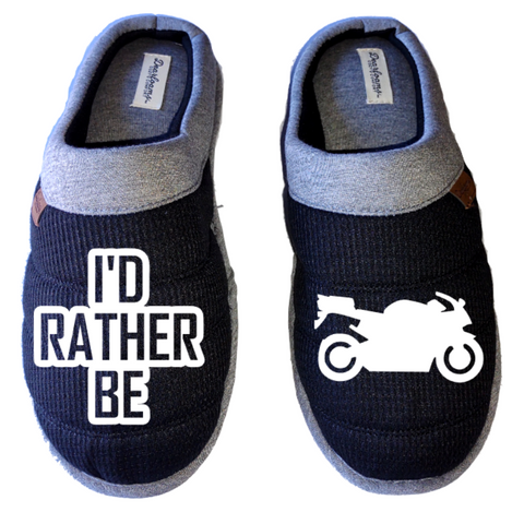 I'd rather be motorcycle riding DF by DEARFOAMS Men's Slippers / House Shoes slides gift