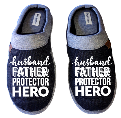 Husband father protector hero DF by DEARFOAMS Men's Slippers / House Shoes slides dad father's day gift
