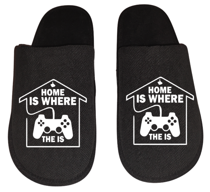 Home is where the game is video game Gamer Gaming Men's Slippers / House Shoes slides dad husband father son gift