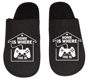 Home is where the game is video game Gamer Gaming Men's Slippers / House Shoes slides dad husband father son gift