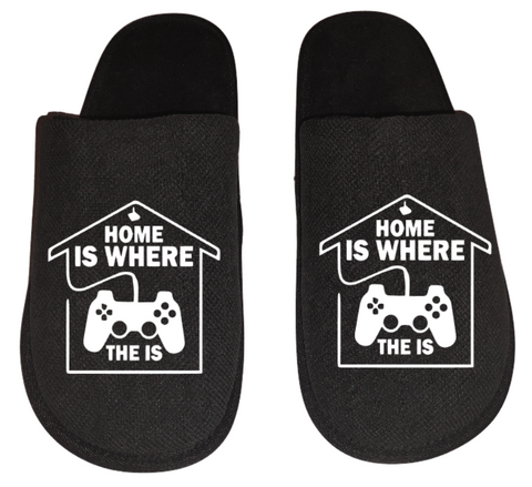 Home is where the game is video game Gamer Gaming Men's Slippers / House Shoes slides dad husband father son gift