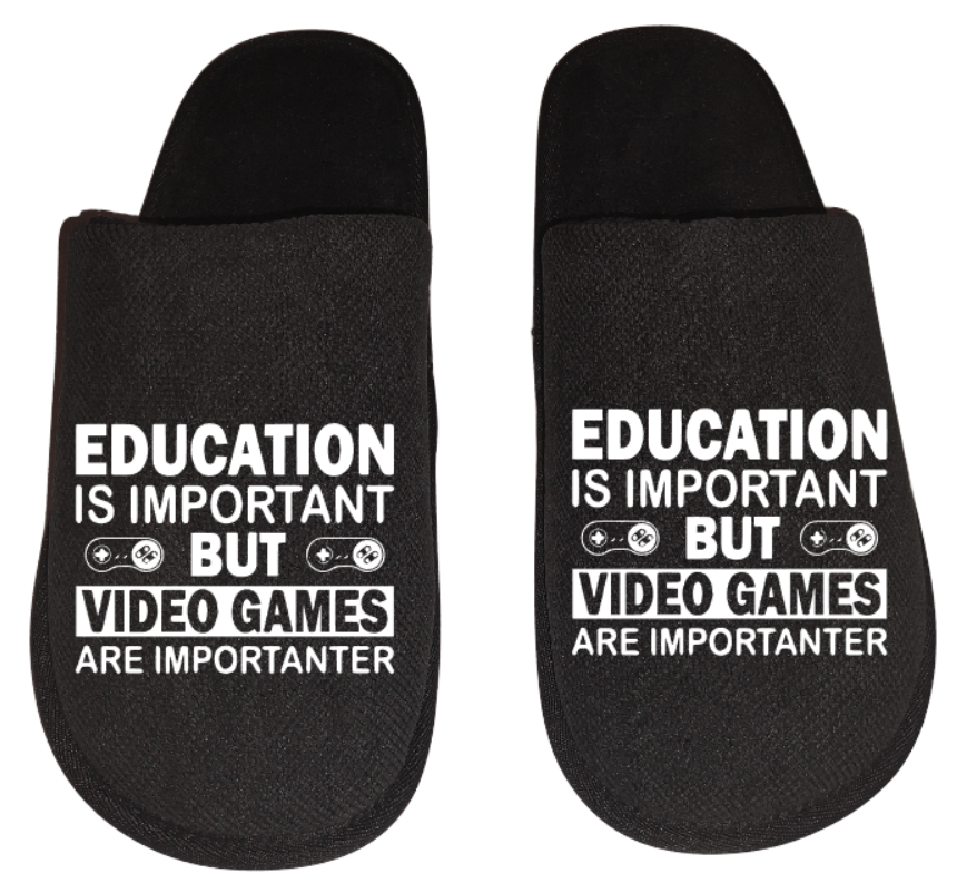 Education is important but video games are importanter video game Gamer Gaming Men's Slippers / House Shoes slides dad husband father son gift