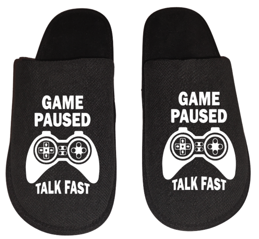 game paused talk fast video game Gamer Gaming Men's Slippers / House Shoes slides dad husband father son gift