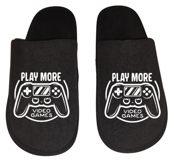 play more video games video game Gamer Gaming Men's Slippers / House Shoes slides dad husband father son gift