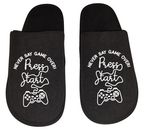 never say game over press start video game Gamer Gaming Men's Slippers / House Shoes slides dad husband father son gift