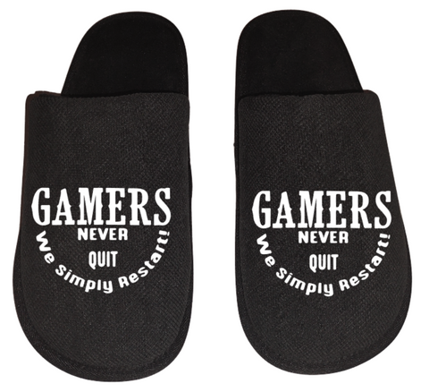 Gamers never quit we simply restart video game Gamer Gaming Men's Slippers / House Shoes slides dad husband father son gift