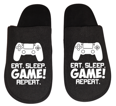eat sleep game repeat video game Gamer Gaming Men's Slippers / House Shoes slides dad husband father son gift