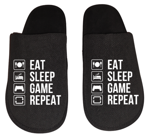 eat sleep game repeat video game Gamer Gaming Men's Slippers / House Shoes slides dad husband father son gift