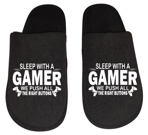 Sleep with a gamer we push all the right buttons funny video game Gamer Gaming Men's Slippers / House Shoes slides dad husband father son gift