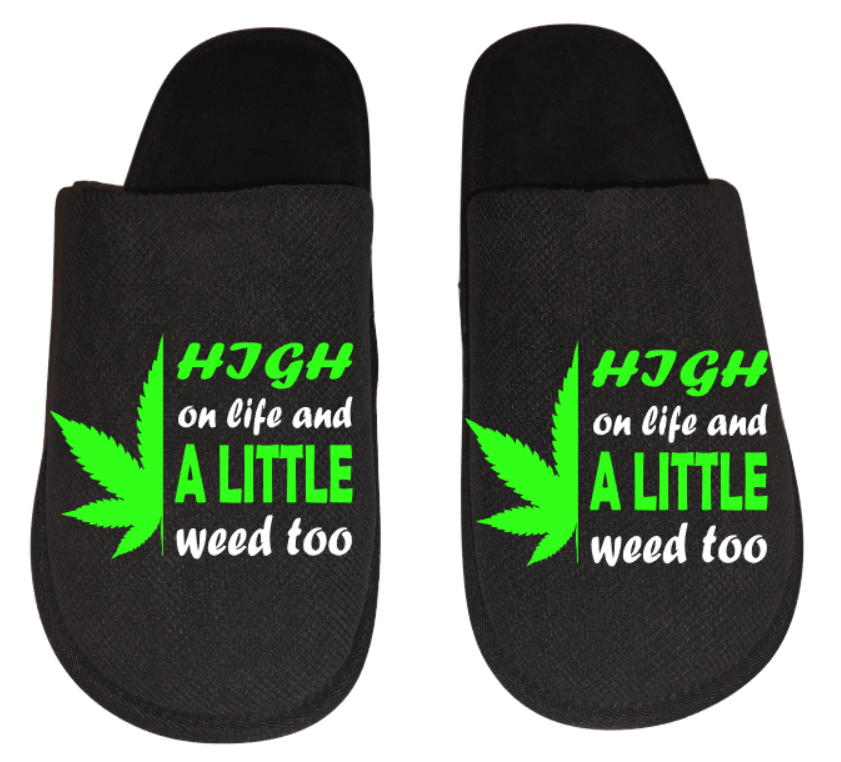 high on life and a little weed too mmj medicinal weed 4:20 mary Jane Men's Slippers / House Shoes slides weed head dope dad husband gift