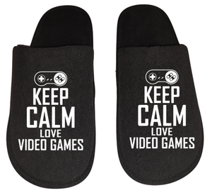 Keep calm Love video games video game Gamer Gaming Men's Slippers / House Shoes slides dad husband father son gift