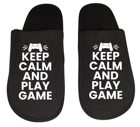 keep calm and play game video game Gamer Gaming Men's Slippers / House Shoes slides dad husband father son gift