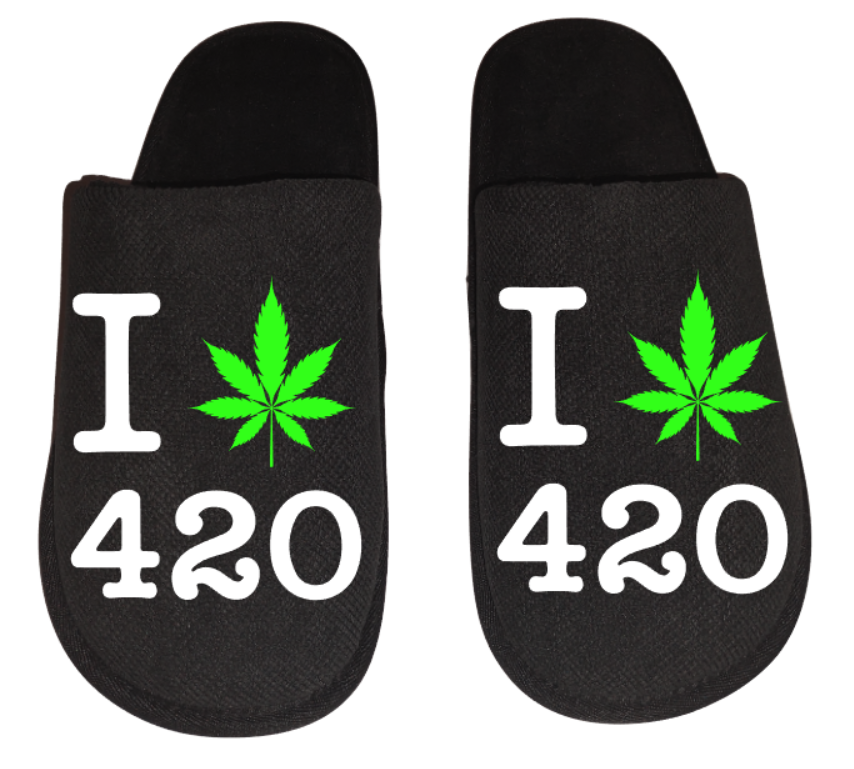 I love 420 four twenty Medical Marijuana mmj medicinal weed 4:20 mary Jane Men's Slippers / House Shoes slides weed head dope dad gift