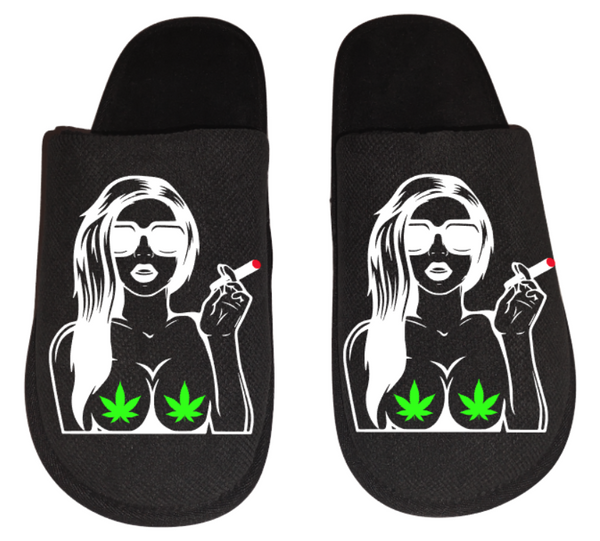 Sexy girl smoking Medical Marijuana mmj medicinal weed 4:20 mary Jane Men's Slippers / House Shoes slides weed head dope dad husband gift