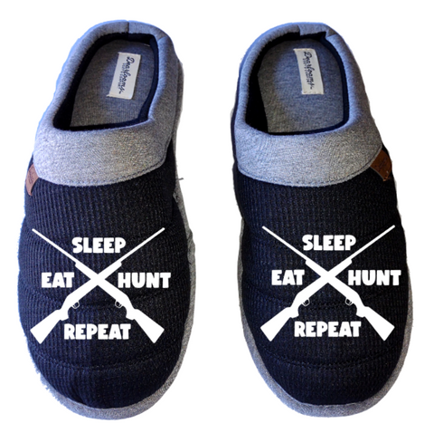 Eat sleep hunt repeat Men's DF by DEARFOAMS hunting Slippers House Shoes slides father dad husband gift