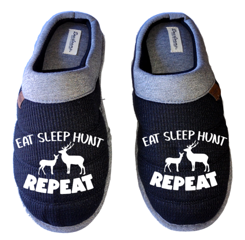 Eat sleep hunt repeat Men's DF by DEARFOAMS hunting Slippers House Shoes slides father dad husband gift