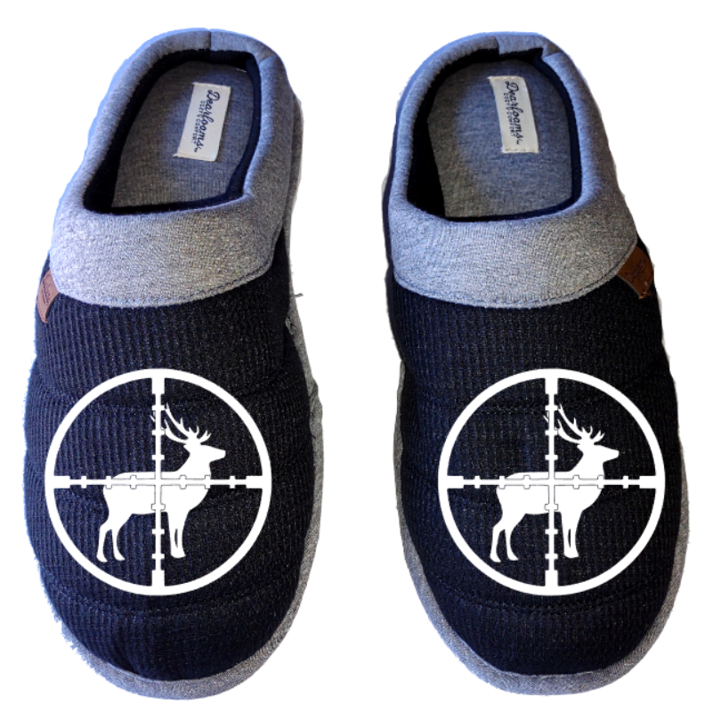 Deer in sights target Men's DF by DEARFOAMS hunting Slippers House Shoes slides father dad husband gift