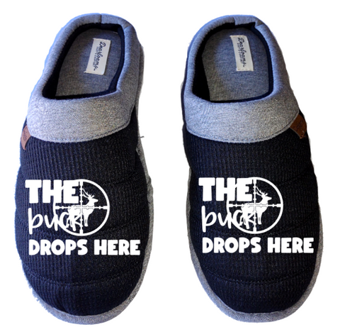 The buck drops here funny Men's DF by DEARFOAMS hunting Slippers House Shoes slides father dad husband gift