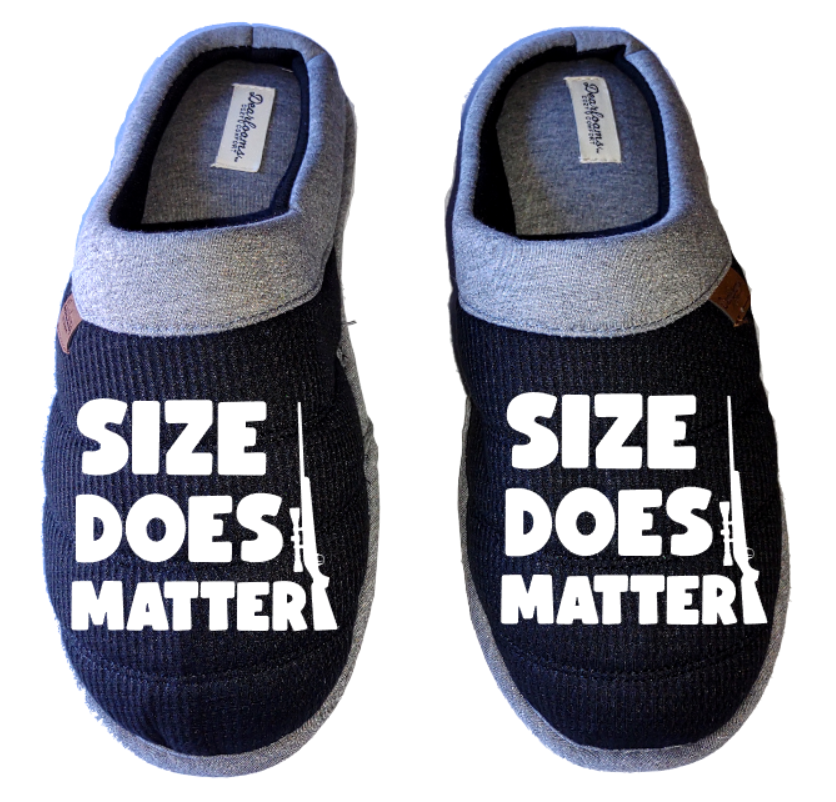 Size does matter funny Men's DF by DEARFOAMS hunting Slippers House Shoes slides father dad husband gift