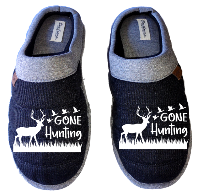 Gone hunting deer birds Men's DF by DEARFOAMS hunting Slippers House Shoes slides father dad husband gift