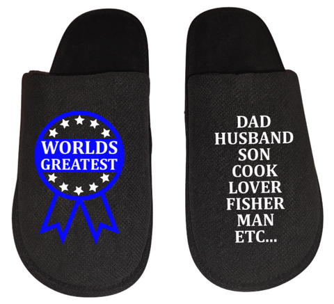 Worlds Greatest Dad Husband Son Cook Lover Fisher Man Men's Slippers / House Shoes slides gift