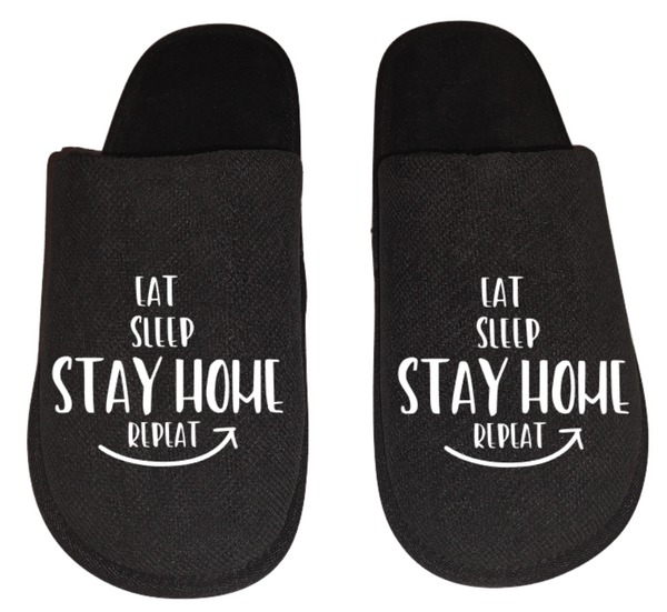 Eat sleep stay home repeat Funny Men's Slippers / House Shoes slides dad father husband gift