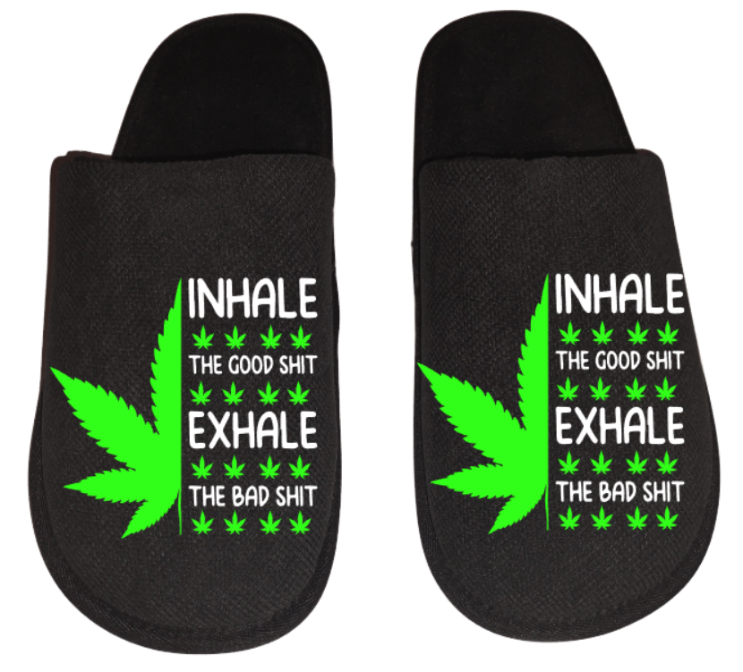 inhale the good exhale the bad mmj medicinal weed 4:20 mary Jane Men's Slippers / House Shoes slides weed head dope dad husband gift