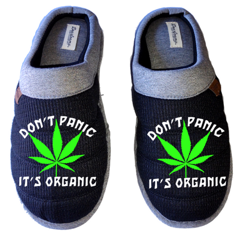 Don't panic it's organic Marijuana mmj medicinal weed 4:20 DF by DEARFOAMS Men's Slippers / House Shoes slides head dope dad husband gift