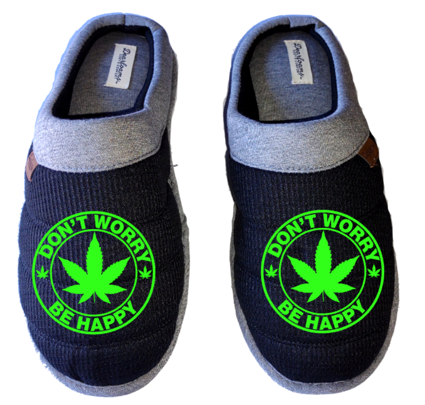 Don't worry be Happy Medical Marijuana mmj medicinal weed 4:20 DF by DEARFOAMS Men's Slippers House Shoes slides head dope dad husband gift