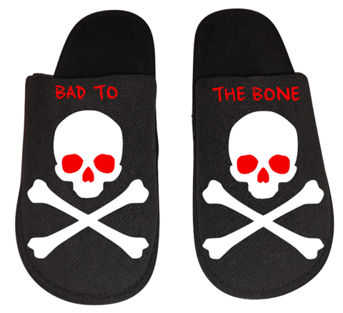 Bad to the Bone Skull Biker Men's Slippers / House Shoes slides gift