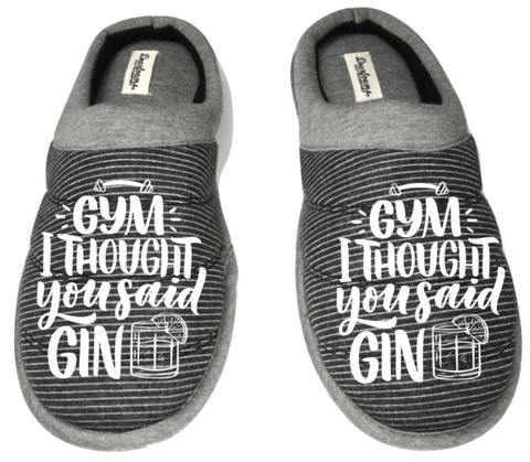 Gym I thought you said gin funny DF by DEARFOAMS Men's Slippers / House Shoes slides dad father husband gift