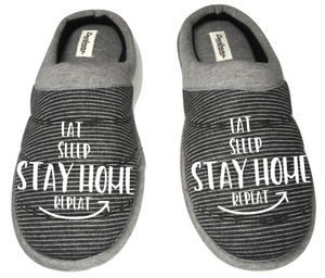 Eat sleep stay home repeat funny DF by DEARFOAMS Men's Slippers / House Shoes slides dad father husband gift