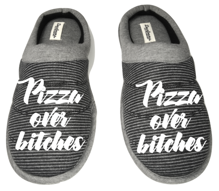 Pizza over bitches funny DF by DEARFOAMS Men's Slippers / House Shoes slides dad father husband gift