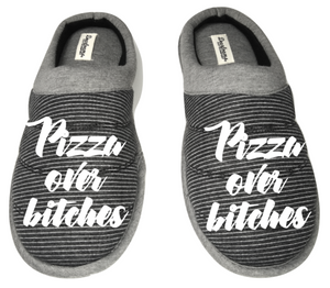 Pizza over bitches funny DF by DEARFOAMS Men's Slippers / House Shoes slides dad father husband gift