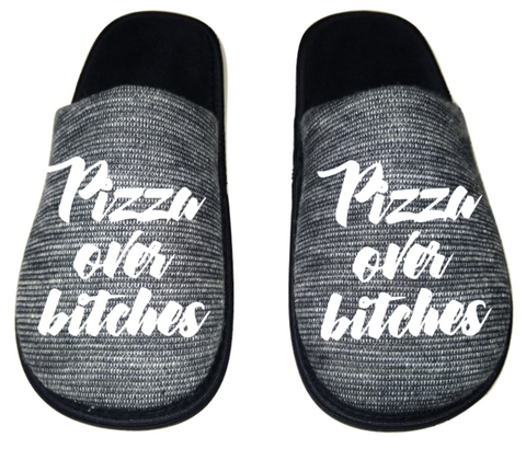 Pizza over bitches Funny Men's Slippers / House Shoes slides dad father husband gift