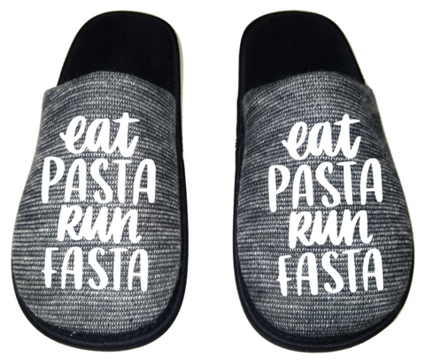 Eat pasta run fasta Funny Men's Slippers / House Shoes slides dad father husband gift