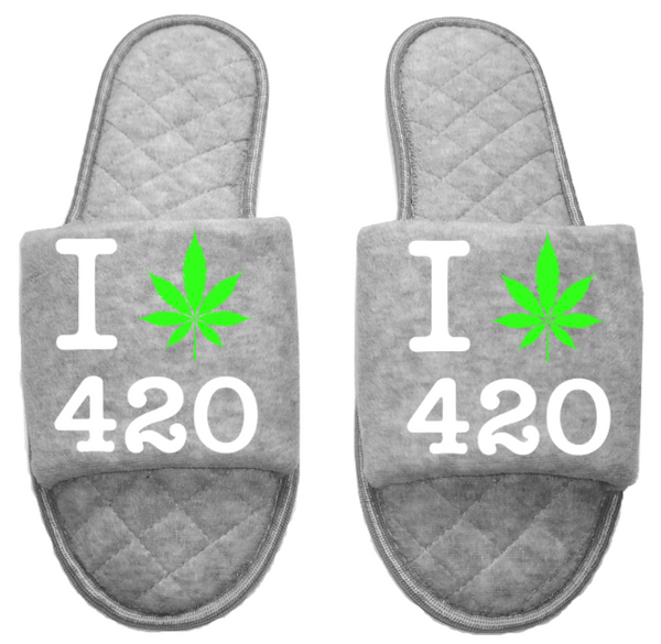 I love 420 Medical Marijuana mmj medicinal weed 4:20 mary Jane Women's open toe Slippers House Shoes slides mom sister daughter custom gift