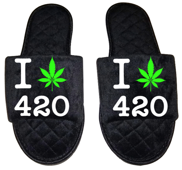 I love 420 Medical Marijuana mmj medicinal weed 4:20 mary Jane Women's open toe Slippers House Shoes slides mom sister daughter custom gift