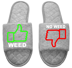 Thumbs up down Medical Marijuana mmj medicinal weed 4:20 mary Jane Women's open toe Slippers House Shoes slides mom sister daughter custom gift