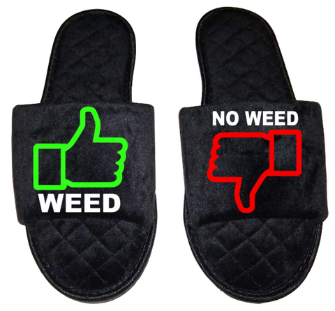 Thumbs up down Medical Marijuana mmj medicinal weed 4:20 mary Jane Women's open toe Slippers House Shoes slides mom sister daughter custom gift