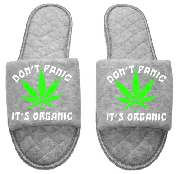 Don't panic it's organic Medical Marijuana mmj medicinal weed 4:20 mary Jane Women's open toe Slippers House Shoes slides mom sister daughter custom gift