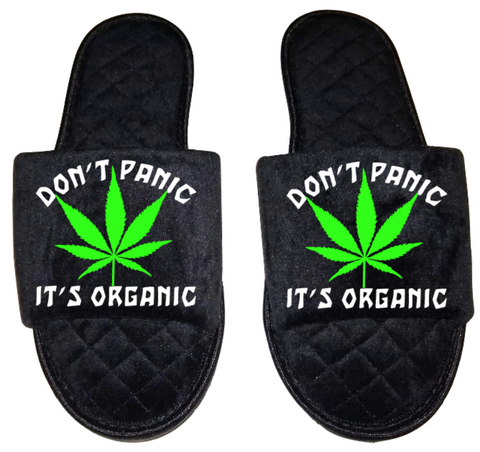 Don't panic it's organic Medical Marijuana mmj medicinal weed 4:20 mary Jane Women's open toe Slippers House Shoes slides mom sister daughter custom gift