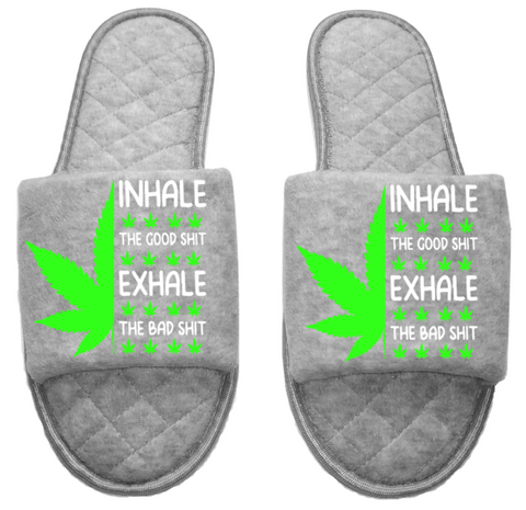 Inhale the good exhale the bad Medical Marijuana mmj medicinal weed 4:20 mary Jane Women's open toe Slippers House Shoes slides mom sister daughter custom gift