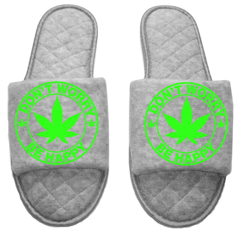 Don't worry be Happy Medical Marijuana mmj medicinal weed 4:20 mary Jane Women's open toe Slippers House Shoes slides mom sister daughter custom gift