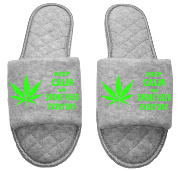 Keep calm and smoke Weed everyday Medical Marijuana mmj medicinal weed 4:20 mary Jane Women's open toe Slippers House Shoes slides mom sister daughter custom gift