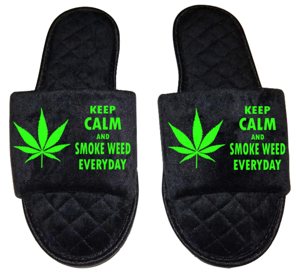 Keep calm and smoke Weed everyday Medical Marijuana mmj medicinal weed 4:20 mary Jane Women's open toe Slippers House Shoes slides mom sister daughter custom gift